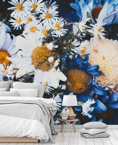 Papel de parede de flores azuis e brancas