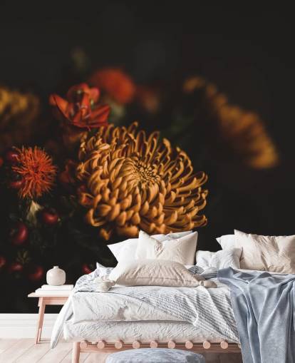 Papier Peint Fleurs Orange et Bordeaux