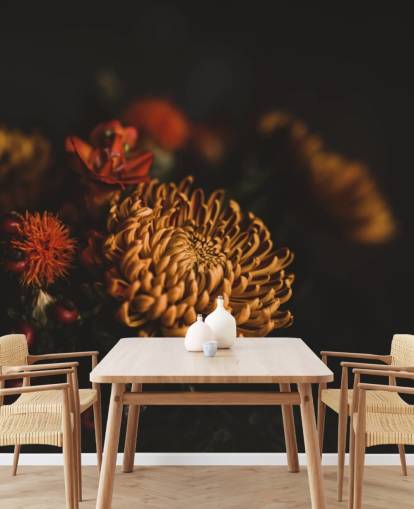 Orange und Burgunder Blumen-Tapete