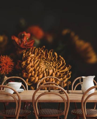 Papier Peint Fleurs Orange et Bordeaux
