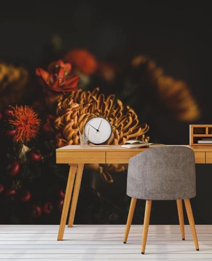 Papier Peint Fleurs Orange et Bordeaux