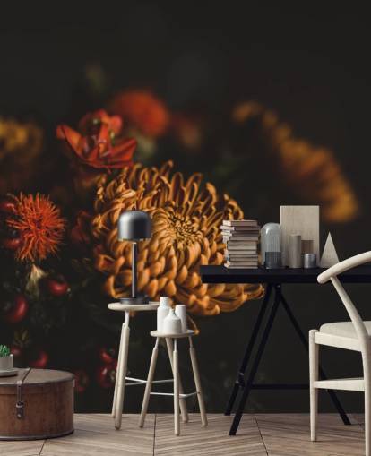 Orange und Burgunder Blumen-Tapete