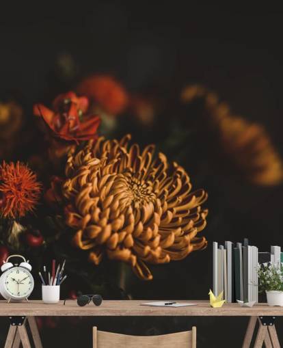 Orange and Burgundy Flowers Wallpaper