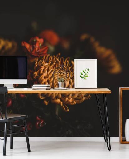 Papier Peint Fleurs Orange et Bordeaux Papier Peint Fleurs Orange et Bordeaux