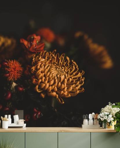 Orange and Burgundy Flowers Wallpaper