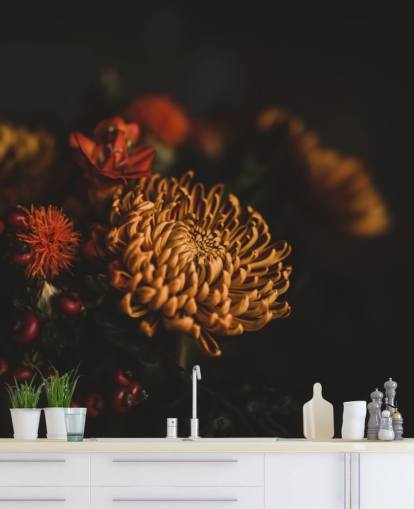 Orange and Burgundy Flowers Wallpaper