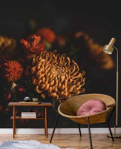 Orange und Burgunder Blumen-Tapete