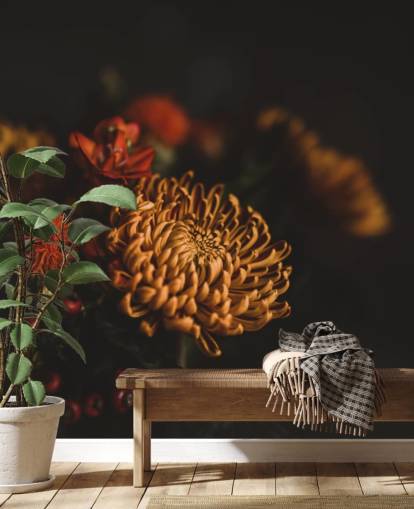 Orange and Burgundy Flowers Wallpaper