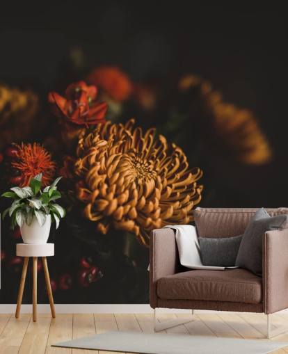 Orange und Burgunder Blumen-Tapete Orange und Burgunder Blumen-Tapete