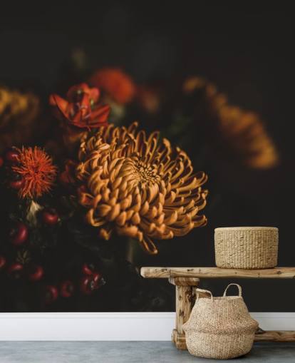 Orange und Burgunder Blumen-Tapete