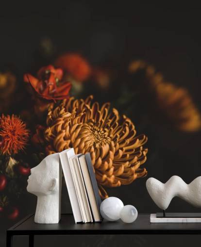 Papier Peint Fleurs Orange et Bordeaux