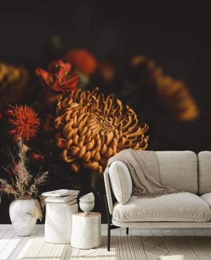 Orange und Burgunder Blumen-Tapete