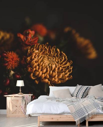 Orange and Burgundy Flowers Wallpaper