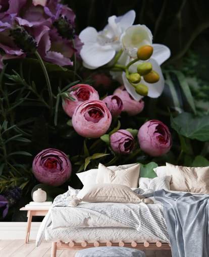 Papier Peint Bouquet romantique sur fond noir foncé