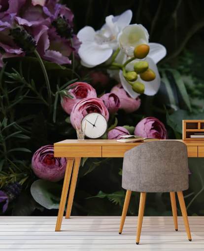 Romantisch boeket op Dark Blackground behang