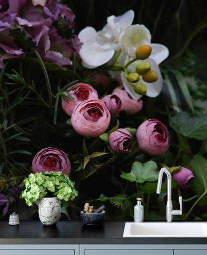 Papier Peint Bouquet romantique sur fond noir foncé