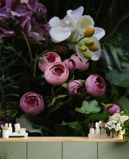 Papier Peint Bouquet romantique sur fond noir foncé Papier Peint Bouquet romantique sur fond noir foncé