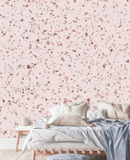 Papel pintado Terrazo rosa y morado ciruela