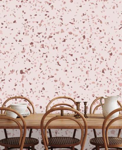 Papel pintado Terrazo rosa y morado ciruela