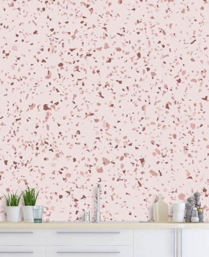 Papel pintado Terrazo rosa y morado ciruela