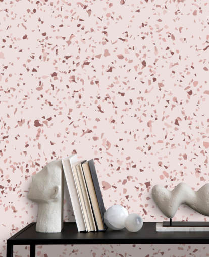 Papel pintado Terrazo rosa y morado ciruela