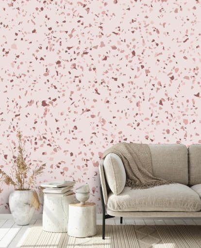 Papel pintado Terrazo rosa y morado ciruela Papel pintado Terrazo rosa y morado ciruela