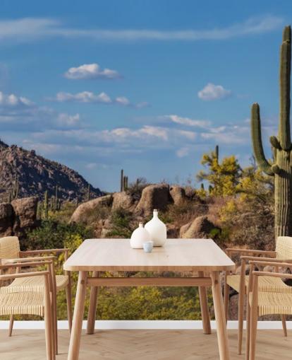 Cactus dans un paysage poussiéreux avec fond d'écran de montagne