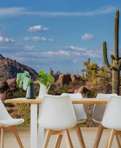 Cactus in Dusty Landscape with Mountain Background Wallpaper Cactus in Dusty Landscape with Mountain Background Wallpaper