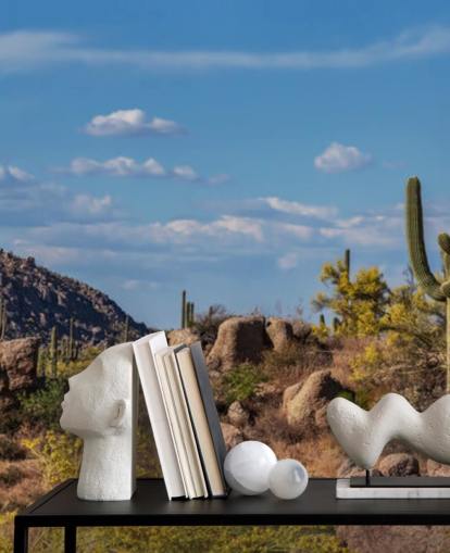 Cactus in Dusty Landscape with Mountain Background Wallpaper