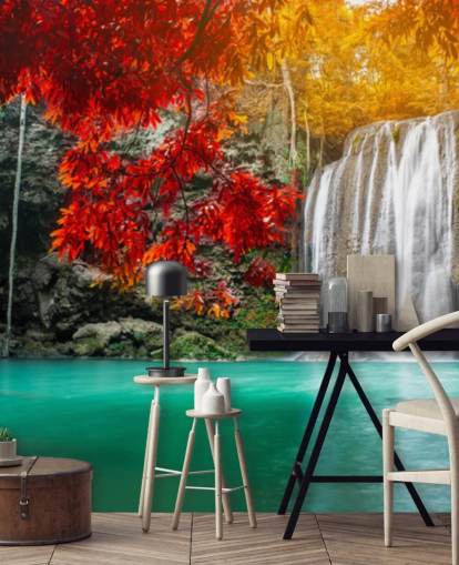 alberi arancioni e gialli di carta da parati cascata