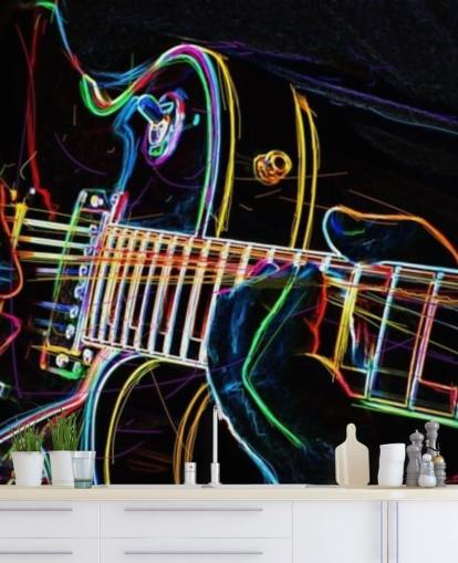 papel de parede de guitarra escuro e colorido