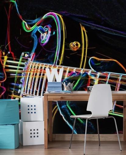 papel de parede de guitarra escuro e colorido