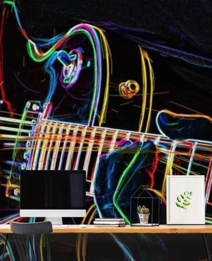 papier peint guitare foncé et coloré