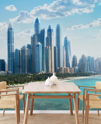 horizonte de la ciudad en dubai y puerto fondo de pantalla