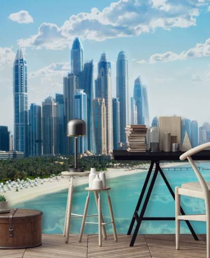 city skyline i dubai og havn tapet
