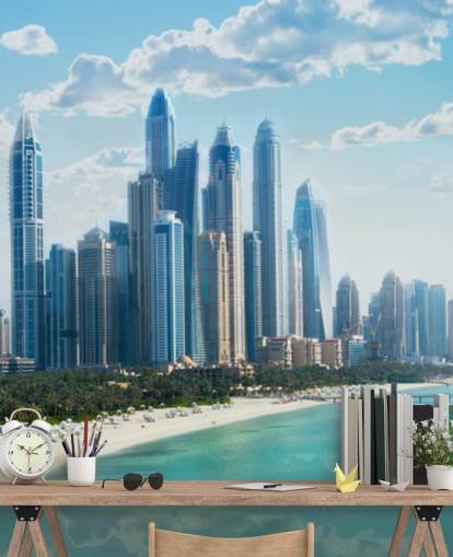 skyline della città a dubai e carta da parati porto