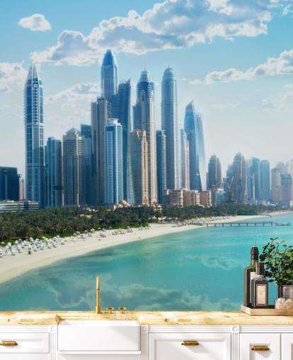 city skyline in dubai and harbour wallpaper