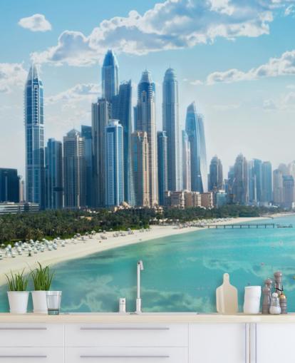 toits de la ville à Dubaï et le port papier peint