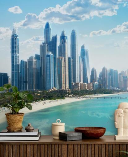 city skyline i dubai og havn tapet city skyline i dubai og havn tapet