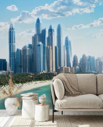 horizonte de la ciudad en dubai y puerto fondo de pantalla