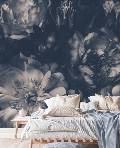 Papel pintado floral oscuro blanco y negro