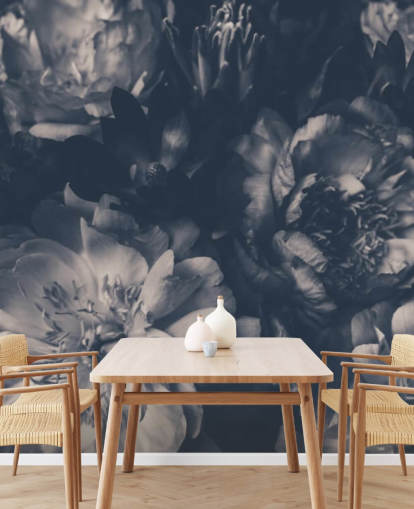 Black and White Dark Floral Wallpaper