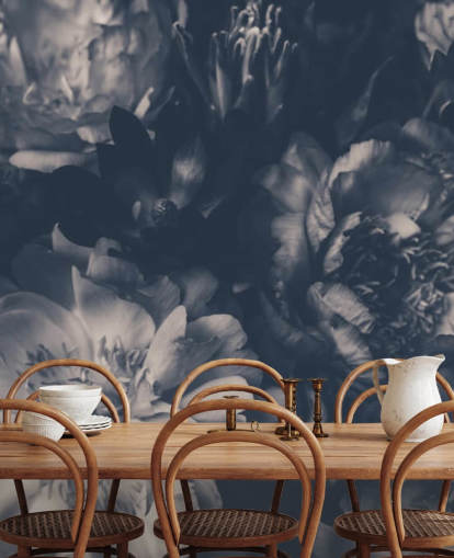 Papel de parede floral escuro preto e branco Papel de parede floral escuro preto e branco