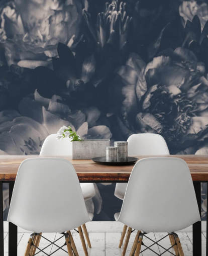 Black and White Dark Floral Wallpaper