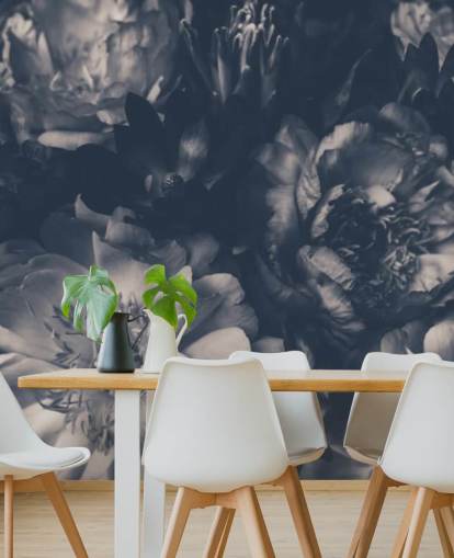 Schwarze und weiße dunkle Blumentapete Schwarze und weiße dunkle Blumentapete