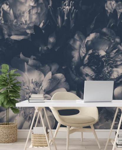 Schwarze und weiße dunkle Blumentapete