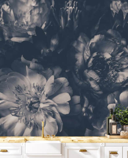 Zwart en wit donker bloemenbehang Zwart en wit donker bloemenbehang