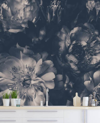 Papier Peint Floral Foncé Noir et Blanc