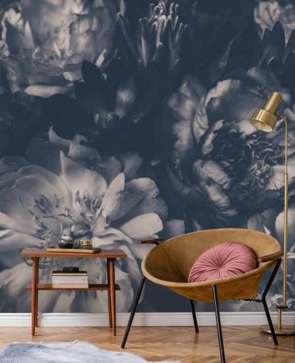 Black and White Dark Floral Wallpaper