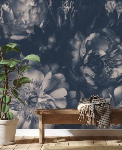 Black and White Dark Floral Wallpaper